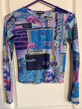Dolls Kill Multicolor Mesh Long Sleeve Graphic Tee
